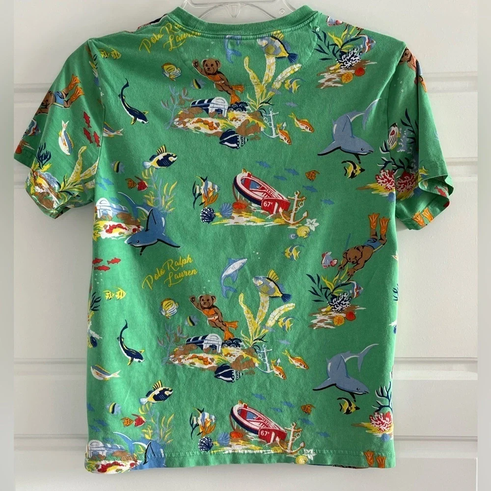 Polo Ralph Lauren Unisex Green Underwater  Bear Print Short Sleeved T-Shirt M
